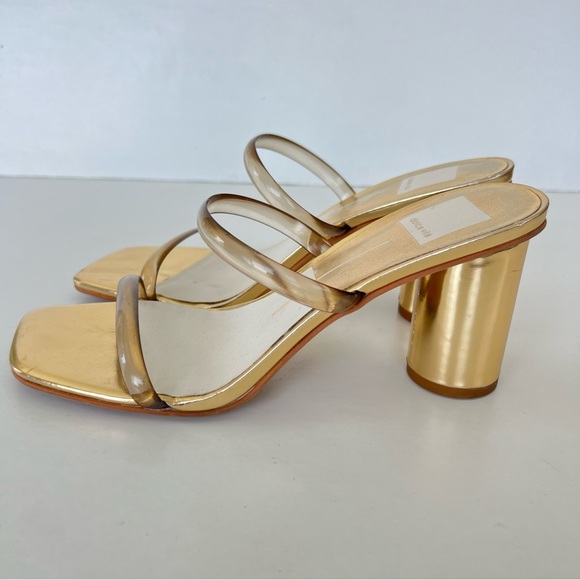 ♦️SOLD♦️DOLCE VITA Noles Gold w Clear Straps Open Toe Slides Slip On Heels Sanda - Picture 8 of 16